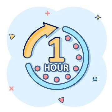 1 hour clock icon in comic style. Timer countdown cartoon vector illustrati.. Illustrazione stock