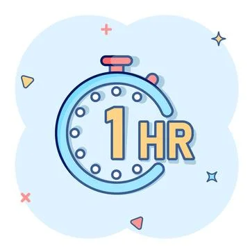 1 hour clock icon in comic style. Timer countdown cartoon vector illustrati.. 스톡 일러스트