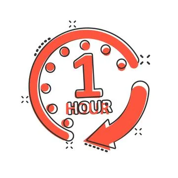 1 hour clock icon in comic style. Timer countdown cartoon vector illustrati.. Illustrazione stock