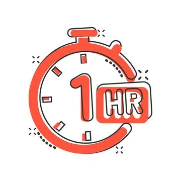 1 hour clock icon in comic style. Timer countdown cartoon vector illustrati.. Illustrazione stock