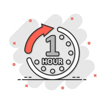 1 hour clock icon in comic style. Timer countdown cartoon vector illustrati.. Stock Illustration