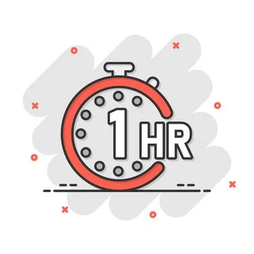 1 hour clock icon in comic style. Timer countdown cartoon vector illustrati.. Stock Illustration