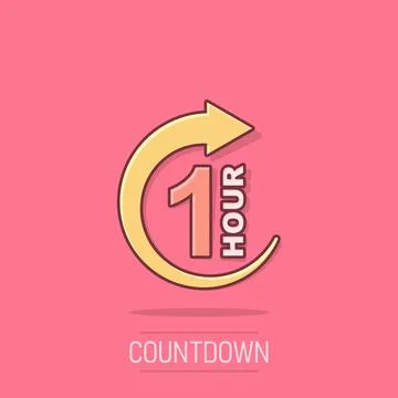 1 hour clock icon in comic style. Timer countdown cartoon vector illustrati.. Illustrazione stock