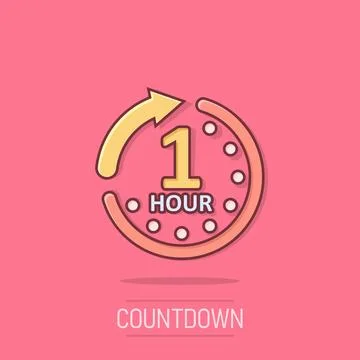 1 hour clock icon in comic style. Timer countdown cartoon vector illustrati.. イラスト素材