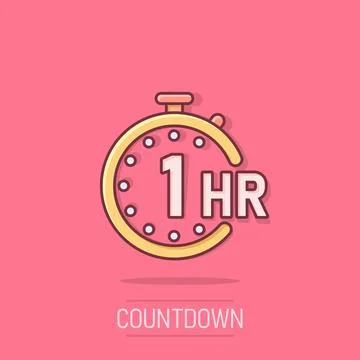 1 hour clock icon in comic style. Timer countdown cartoon vector illustrati.. Stock Illustration