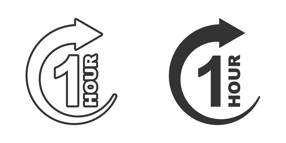 1 hour clock icon in flat style. Timer countdown vector illustration on isola Stock Illustration