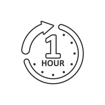1 hour clock icon in flat style. Timer countdown vector illustration on isola Stock Illustration