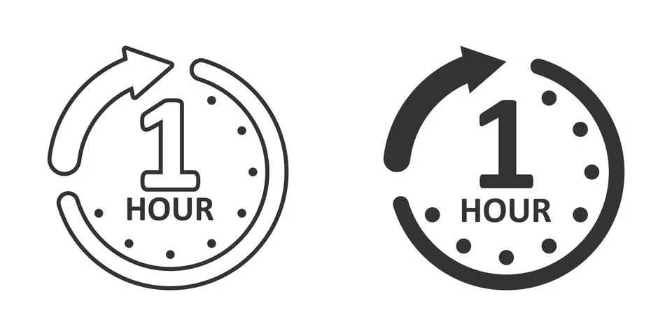 1 hour clock icon in flat style. Timer countdown vector illustration on isola Stock Illustration