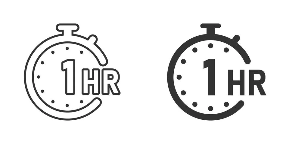 1 hour clock icon in flat style. Timer countdown vector illustration on isola Stock Illustration