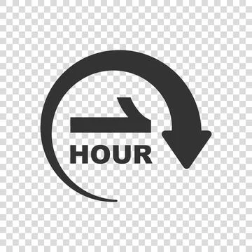 1 hour clock icon in flat style. Timer countdown vector illustration on isola Stock Illustration