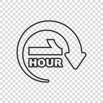 1 hour clock icon in flat style. Timer countdown vector illustration on isola Stock Illustration