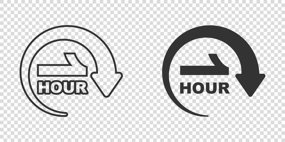 1 hour clock icon in flat style. Timer countdown vector illustration on isola Stock Illustration