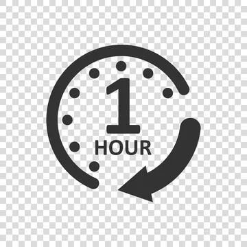 1 hour clock icon in flat style. Timer countdown vector illustration on isola Stock Illustration