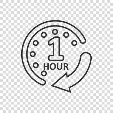 1 hour clock icon in flat style. Timer countdown vector illustration on isola Stock Illustration