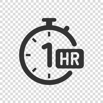 1 hour clock icon in flat style. Timer countdown vector illustration on isola Stock Illustration