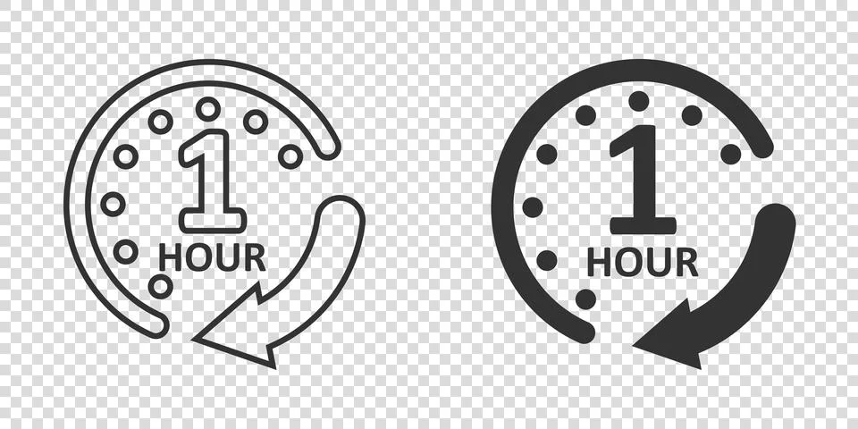 1 hour clock icon in flat style. Timer countdown vector illustration on isola Stock Illustration