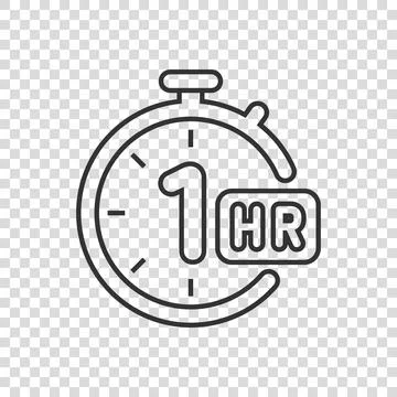 1 hour clock icon in flat style. Timer countdown vector illustration on isola Stock Illustration