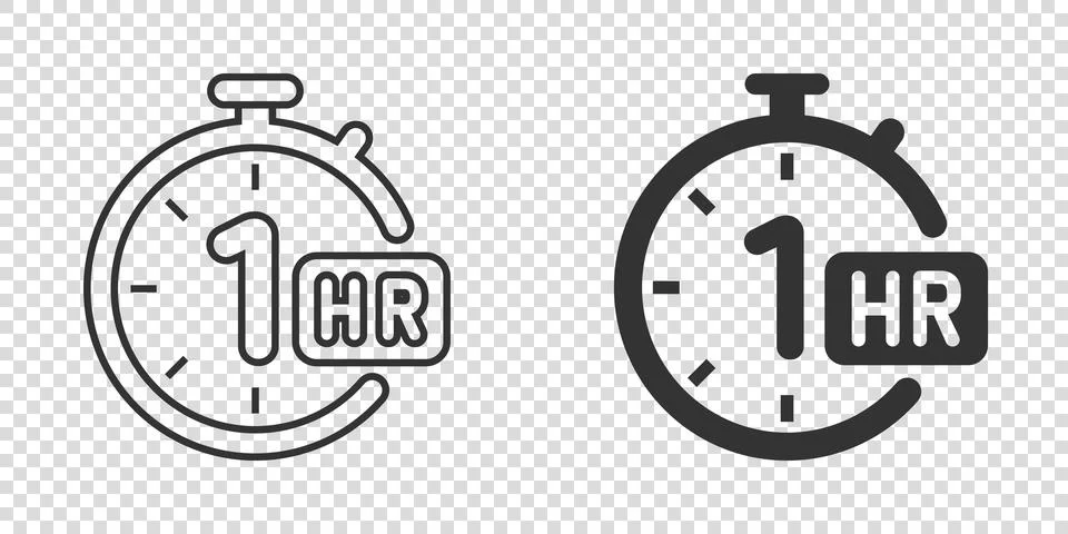 1 hour clock icon in flat style. Timer countdown vector illustration on isola Stock Illustration