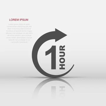 1 hour clock icon in flat style. Timer countdown vector illustration on iso.. Stock Illustration