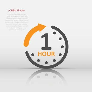1 hour clock icon in flat style. Timer countdown vector illustration on iso.. Stock Illustration
