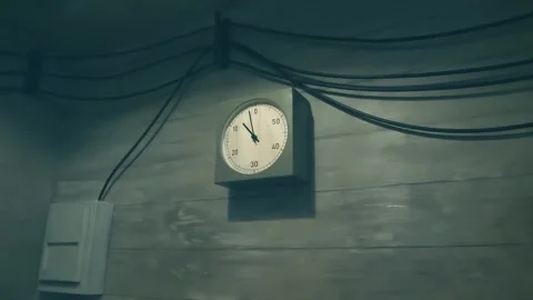 1 hour countdown clock for detonation of atomic bomb in underground control room Stock Footage 287955980