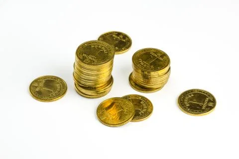 1 hryvnia iron coins are in bulk on a white clipping background Stock Photos
