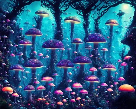 1-Imaginary creatures in a beautiful fast intricate landscape of forest with 스톡 일러스트