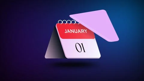 1 January table calendar 3d image.First january calendar page 3d image in a.. Stock Illustration