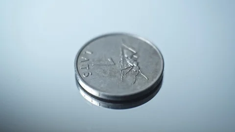 1 lats 2003 - Ant Closeup Coin of the Latvian republic Stock Footage 125864664