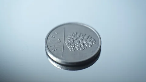 1 lats 2006 - Pine Closeup Coin of the Latvian republic Stock Footage 125865041