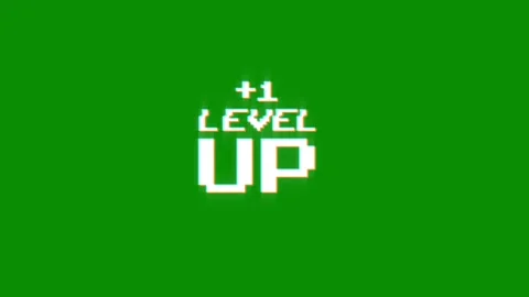 +1 level up animation of looped text glitch video game screen effect Stock-Footage 313060708