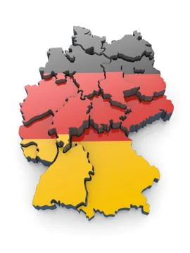 1 map of germany in german flag colors. 3d Stock Illustration