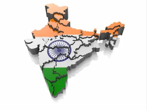 1 map of india in indian flag colors. 3d Stock Illustration