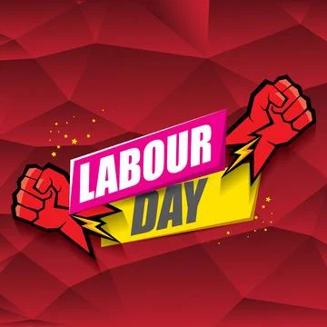 1 may Happy labour day vector label with strong protest fist in the air on Stock Illustration