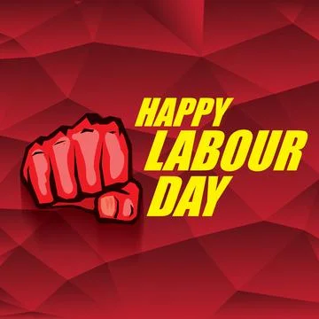 1 may Happy labour day vector label with strong protest fist in the air on Stock Illustration