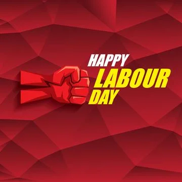 1 may Happy labour day vector label with strong protest fist in the air on Stock Illustration