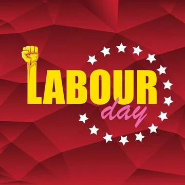 1 may Happy labour day vector label with strong protest fist in the air on Stock Illustration