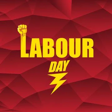 1 may Happy labour day vector label with strong protest fist in the air on Stock Illustration