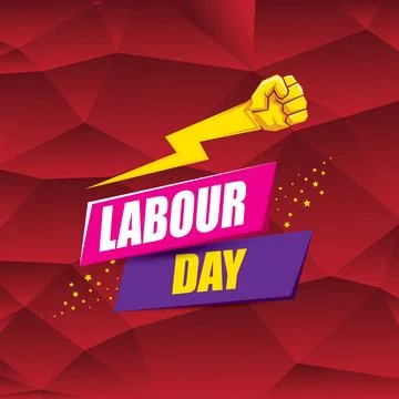 1 may Happy labour day vector label with strong protest fist in the air on Stock Illustration
