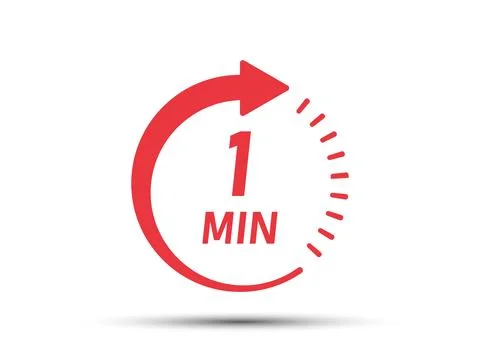 1 minute on stopwatch icon in flat style. Clock face timer vector illustrat.. Illustrazione stock