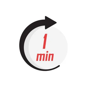 1 minute on stopwatch icon in flat style. Clock face timer vector illustrat.. Illustrazione stock