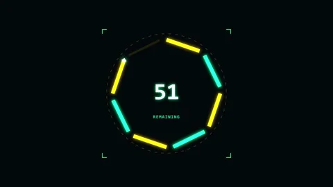 1 minutes Countdown Neon digital timer with glowing futuristic light effect Stock Footage 345371504