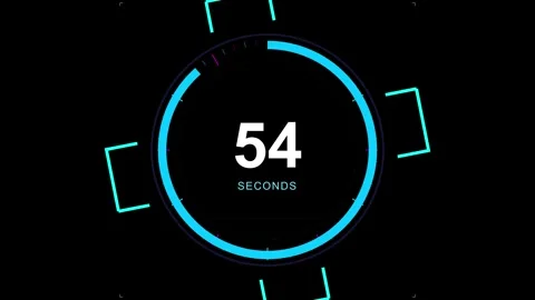 1 minutes Countdown Neon glowing digital timer with futuristic style on dark Stock Footage 345654213