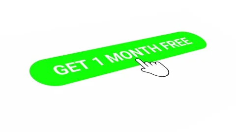 1 Month Free button, flat Finger cursor isolated on white background. Stock Footage 277559642
