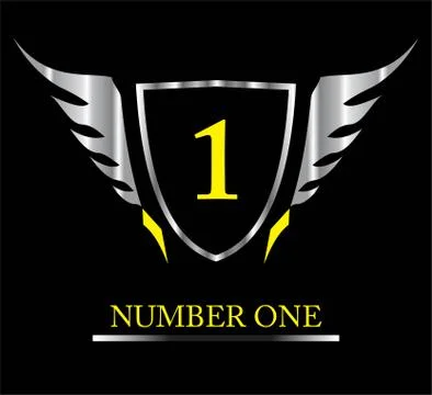 1, number 1, number one, Metallic Winged Shield Stock Illustration