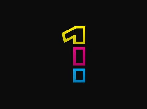 1 number logo, vector desing font .Dynamic cmyk split blue, pink, yellow colo Stock Illustration