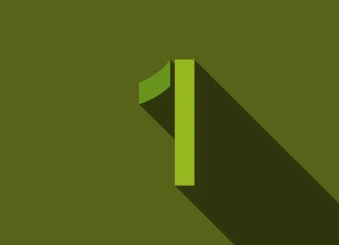1 Number with long shadow, green colors cutting style. For logo, brand label, Stock Illustration