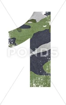1, number from military fabric texture on white background. Stock Photos