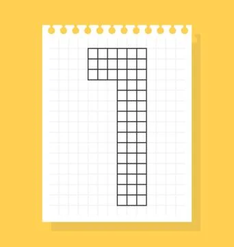 1 number on notepad sheet of squared paper, made of squares. Vector illustrat Illustrazione stock