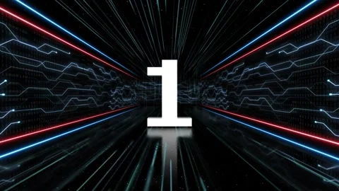 1 Number in Tech Room Animation, Top Ten, on Alpha Channel, Loop Stock Footage 254460711
